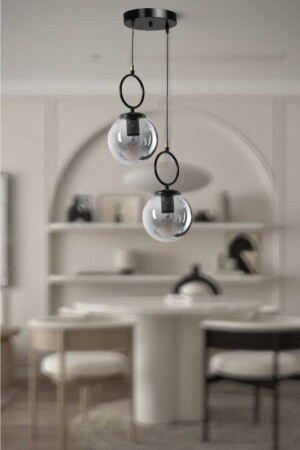 Ring-Set mit 2 schwarzen runden modernen Kronleuchtern (Rauchglas) HLK-SYH-YVRK-02 - BSA LIGHTING