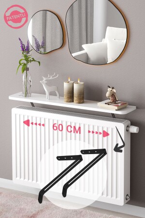 Riv Petek Üstü Uçan Raf Dresuar Kalorifer Peteği Rafı 60 X 18 Cm Beyaz Oval Kesim - Lefty