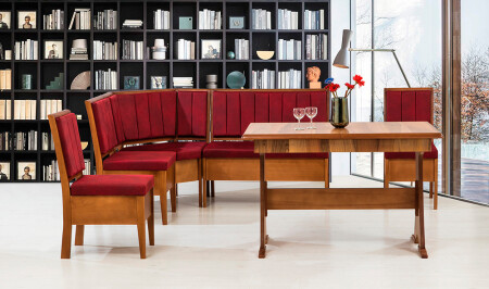 Riva Küchen-Eckset Walnuss – Weinrot - Cadde Yıldız