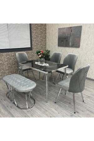 RODONİT 80-120 CK GÜMÜŞ 6 Kişilik Mutfak Masası Takımı Bechli - By Orhan Güzel