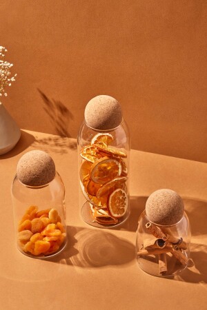 Romelu Glasgefäß mit Korkdeckel und Gewürzset Fma023326, 3-teilig, 500 ml, 800 ml, 1200 ml - Perotti