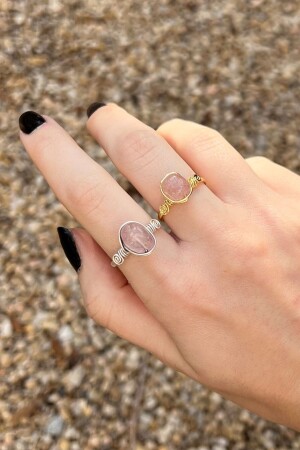 Rosa Quarz (Liebesstein) Naturstein Verstellbarer Ring I vergoldet I Handgefertigt I Minimalistisch - Lunastone