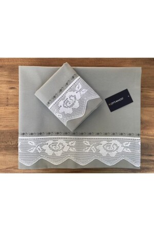 Rose Dantelli Pikolu Çift Kişilik Nevresim Takımı Gri CBLUDD - Çeyiz Bahçesi