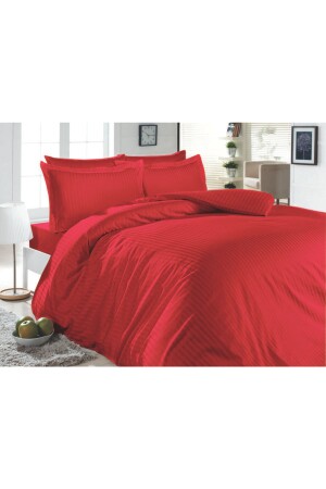 Rot gestreiftes Baumwollsatin-Bettbezug-Set für King-Size-Betten btyst - METİNEV
