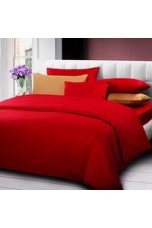 Rotbraunes King-Size-Bettbezug-Set aus Baumwollsatin - METİNEV