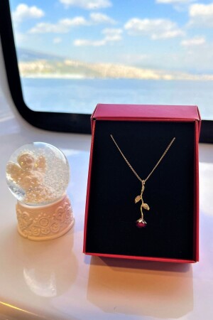 Rote Roségold-Halskette und Schneekugel, Geburtstagsgeschenk, Rosen-Halskette, Globus-Geschenk, Valentinstagsgeschenk SLTSKKGU - Saltos