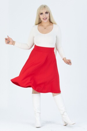 Roter, ausgestellter Rock aus dehnbarem Krepp mit hoher Taille für Damen - Mooi Xxl