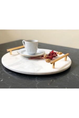 Rundes Tablett aus natürlichem Calacatta-Marmor mit goldenem Griff MRM0128 - Modestmar