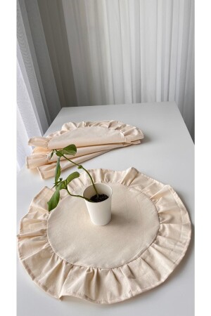 Rundes Tischset aus natürlichem Rohleinen mit Rüschen, 4 Stück, 40 x 40 cm, 05EVAA0337 - 3