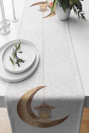 Runner Ramazan Pearl Desenli Süet Dokuma 140*40 Cm Ramadan Kareem - 1