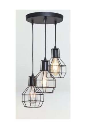 S Retro Rustik Kafes Üçlü Sarkıt Avize En 30 Cm MYL000985 - demet habek mylights