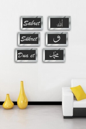 Sabret Şükret Dua Et Allah Muhammed Vav 6'lı Set Siyah Gümüş - Hediyesepetin