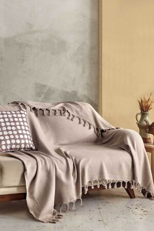 Saçaklı Pamuk Pike Çift Kişilik Loris Bej (200x230cm) 0903010124009 - Elart