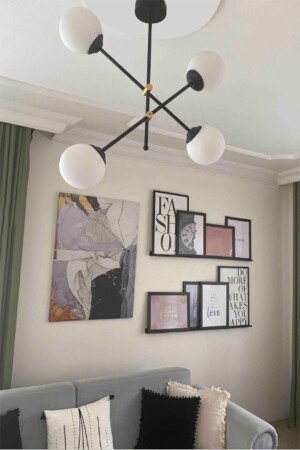 Salsa Modern Tasarım Siyah Renk Beyaz Camlı Salon - Mutfak - Yatak Odası 4 Lü Avize SLS82 - 1
