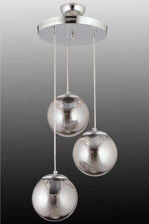 Sarkıt 3'lü Gümüş Füme Glop Camlı Avize 160504000948 - İstanbul Avize