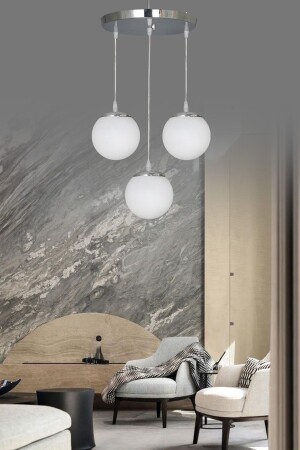 Sarkıt Tepsi Gümüş 3'lü Beyaz Camlı Avize SEF157 - ŞL Şef Light