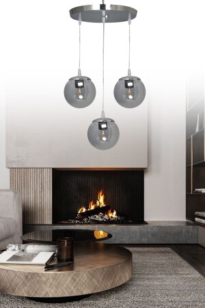 Sarkıt Tepsi Gümüş 3'lü Füme Camlı Avize SEF157 - ŞL Şef Light