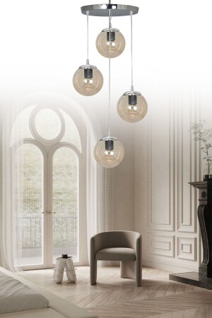 Sarkıt Tepsi Gümüş 4'lü Bal Camlı Avize SEF154 - ŞL Şef Light