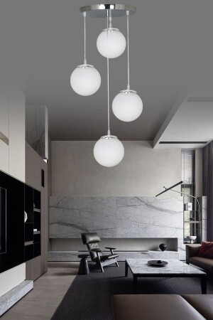 Sarkıt Tepsi Gümüş 4'lü Beyaz Camlı Avize - Şl Şef Light