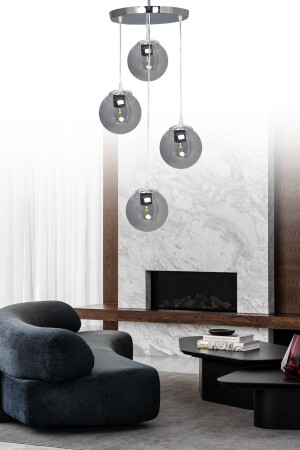 Sarkıt Tepsi Gümüş 4'lü Füme Camlı Avize SEF154 - ŞL Şef Light