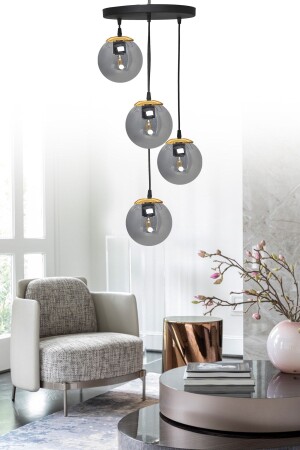 Sarkıt Tepsi Siyah 4'lü Füme Camlı Avize SEF152 - ŞL Şef Light