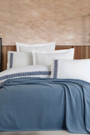 Scarlet Çift Kişilik Nevresimli Pike Takımı Mavi CD447494 - Hobby