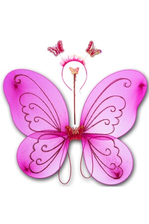 Schmetterlingsflügel – Zauberstab und Krone, 3er-Set – Fuchsia - Süsle Baby Party