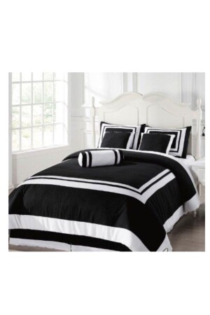 Schwarz-weißes King-Size-Bettbezug-Set aus Baumwollsatin kınsvb6 - METİNEV