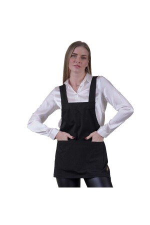 Schwarze Basic-Mehrzweckschürze mit doppelter Tasche, Schürze für Chefkoch, Barista, Maler, Arbeiter, Küchenschürze - Exve Exclusive