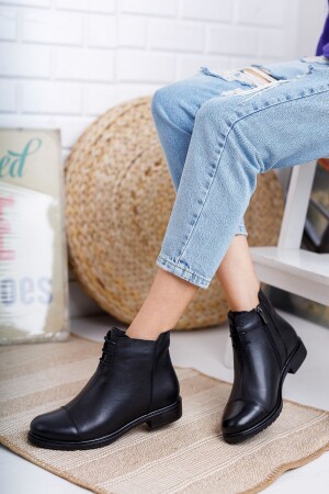 Schwarze Damen-Lederstiefel aus echtem Leder Trc-2733 - Deripabuc