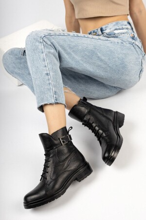 Schwarze Damen-Lederstiefel aus echtem Leder Trc-7211 - Deripabuc