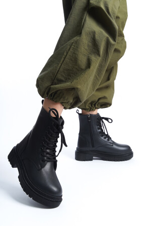 Schwarze Damen-Schnürstiefel mit warmem Futter und Reißverschluss - Nexanook