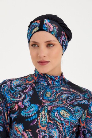 Schwarzer 4-teiliger langärmeliger Hijab-Badeanzug aus Lycra mit vollständiger Abdeckung 815 - 5