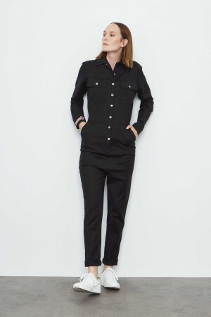 Schwarzer Damen-Jumpsuit mit Druckknöpfen und Applikationen - Verda
