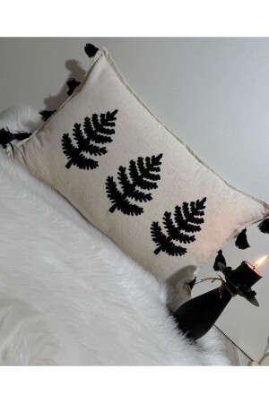 Schwarzer, rechteckiger Kissenbezug aus Leinen mit Frühlingsmuster - Bemonse