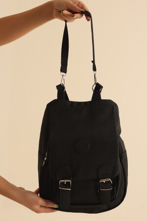 Schwarzer wasserdichter Damen-Schulter- und Rucksack aus Crinkle-Stoff - Star Polo