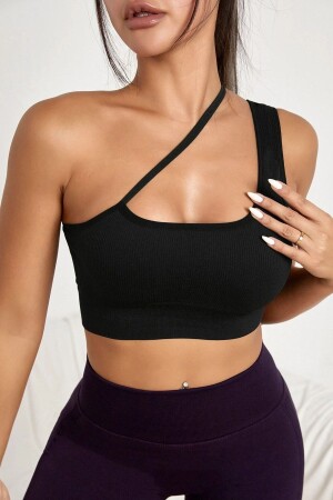 Schwarzes Bustier mit One-Shoulder-Crop-Top und überkreuzten Trägern für Damen - Imoda