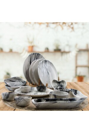 Schwarzes handdekoriertes Frühstücksset 19-teilig für 4 Personen 8681349098587 - Arna Porselen