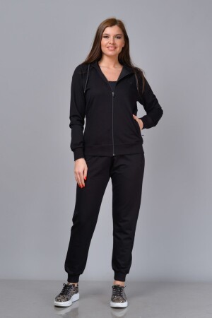 Schwarzes klassisches Trainingsanzug-Set für Damen mit elastischen Beinen - Tusse