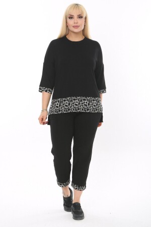 Schwarzes Labyrinth-gestreiftes Capri-Set für Damen in Übergröße - Melsay