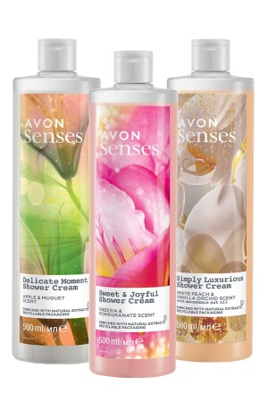 Senses Müge Elma Beyaz Şeftali Vanilya Ve Frezya Nar Kokulu Duş Jeli Paketi - Avon