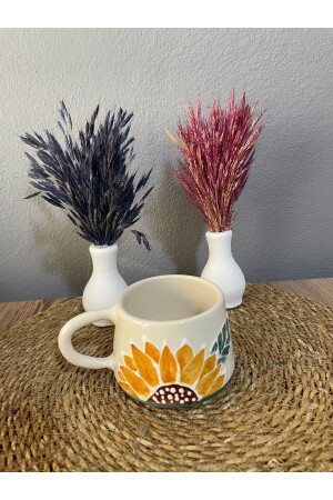 Seramik El Işlemesi Büyük Boy Mug Kupa Kahve Fincanı Ayçekirdeği ayçekirdeği - İlbay Çini Takı