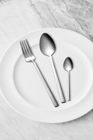 (SERVET ÇEYİZ) Gökdil 18 Parça 6 Kişilik Çatal Kaşık Takımı Düz Sade 289850193 - MUTFAKÇIM