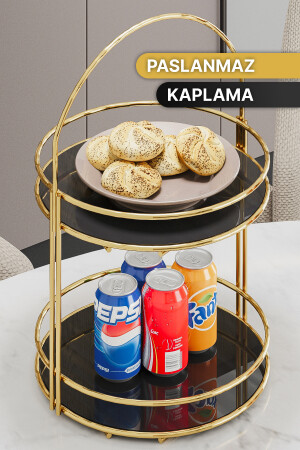Servis Sunum Ikramlık Gold Büyük Lüks 2 Katlı 40cm Organizer Mutfak Düzenleyici Pasta Standı BinoGold508 - 3