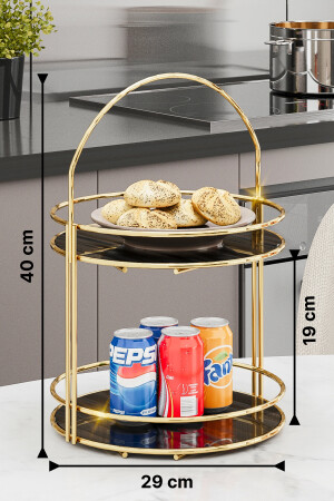 Servis Sunum Ikramlık Gold Büyük Lüks 2 Katlı 40cm Organizer Mutfak Düzenleyici Pasta Standı BinoGold508 - 5