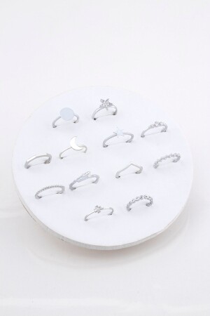 Set aus 12 Kombinationsringen mit Halbmond-Sternfiguren aus Stahl und Zirkonsteinen 006 - Sortie Aksesuar
