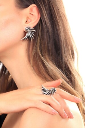 Set aus antik versilbertem, verstellbarem Glasring und Ohrstecker-Modell für Damen - Labalaba