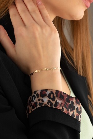 Set aus fünf modernen und stilvollen Wave-Damenarmbändern aus 14 Karat Gold - Gençtaş Kuyumculuk