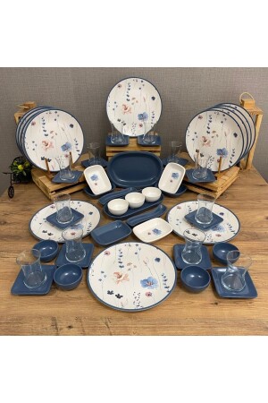 Set Frühstück Blaue Blumen 53 Teile für 12 Personen 202222906 dmt202222906 - Demet Çeyiz