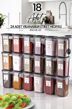 Set mit 18 Azure-Gewürzgläsern mit Etikett und Löffeln 400 ml – Gewürzglas-Set MCH10510 - NESS HOME